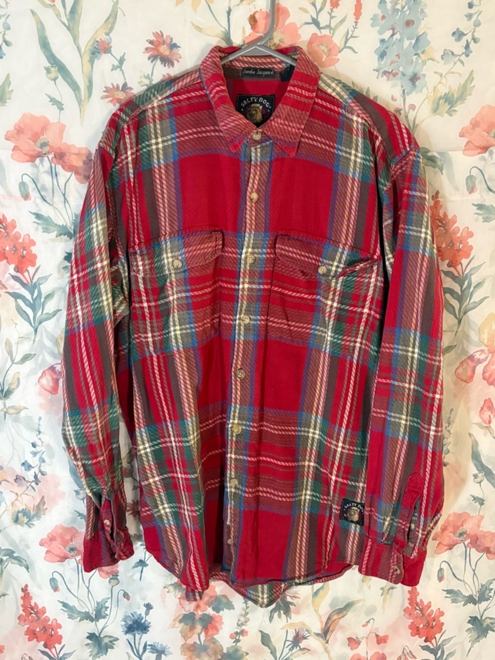 Vintage Red Plaid Men's Button-Up Flannel Shirt